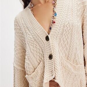 Free People Small Cream Cable Knit Cardigan